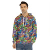 Funky Graffiti Pattern Print Men's Velvet Pullover Hoodie