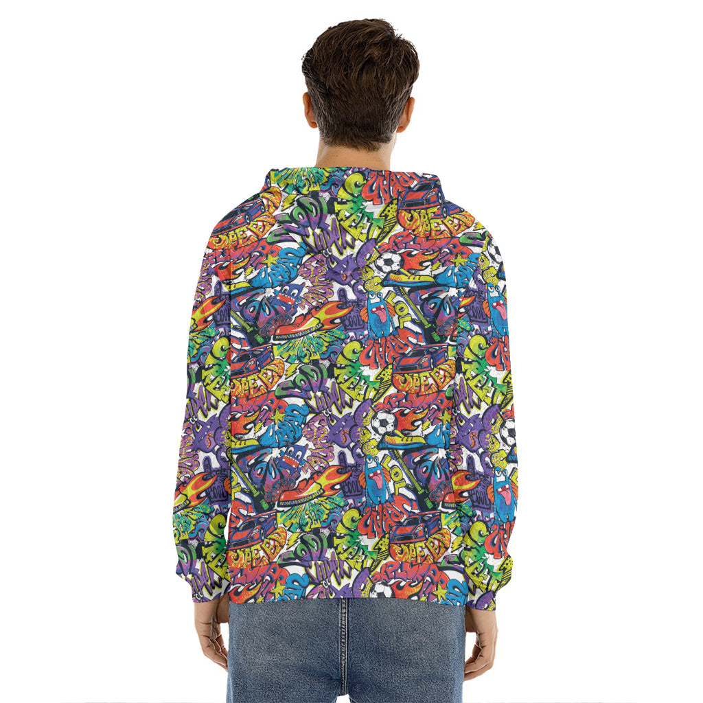 Funky Graffiti Pattern Print Men's Velvet Pullover Hoodie