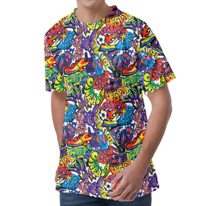 Funky Graffiti Pattern Print Men's Velvet T-Shirt