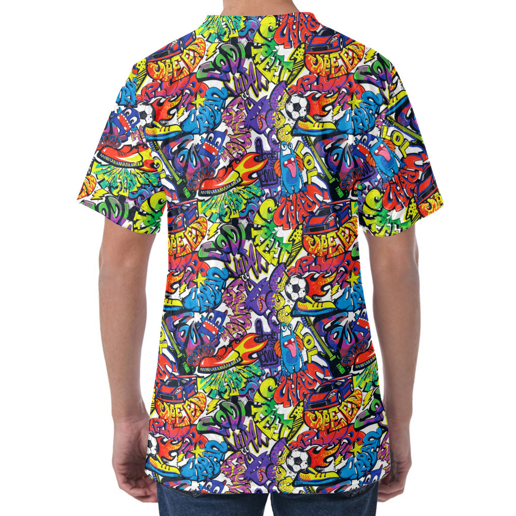 Funky Graffiti Pattern Print Men's Velvet T-Shirt