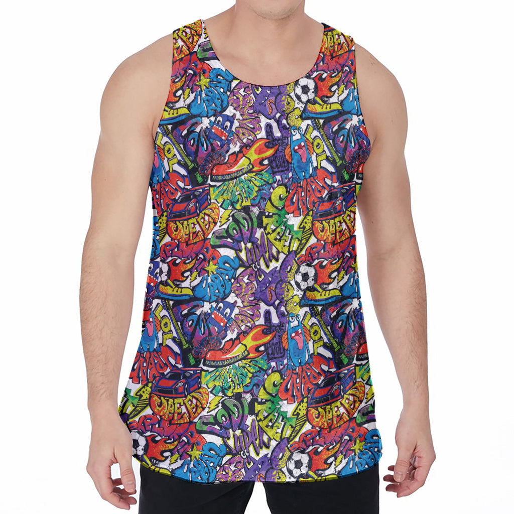 Funky Graffiti Pattern Print Men's Velvet Tank Top