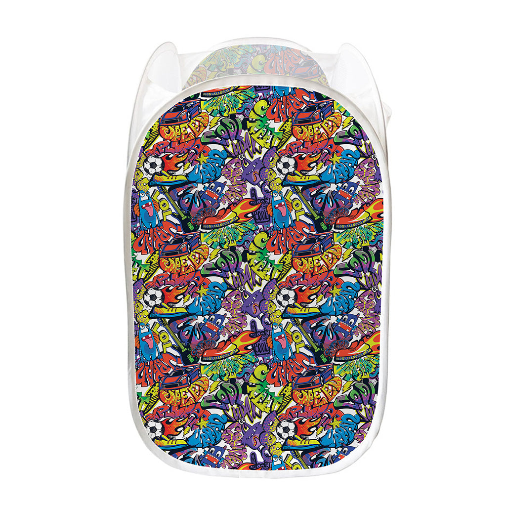 Funky Graffiti Pattern Print Mesh Laundry Hamper