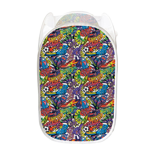 Funky Graffiti Pattern Print Mesh Laundry Hamper
