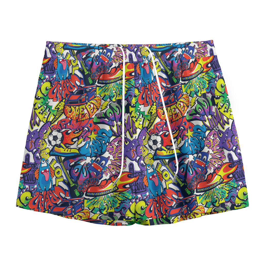 Funky Graffiti Pattern Print Mesh Shorts