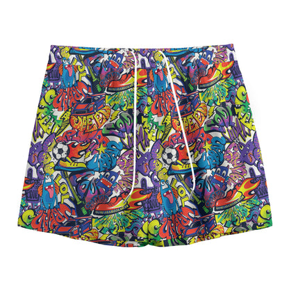 Funky Graffiti Pattern Print Mesh Shorts