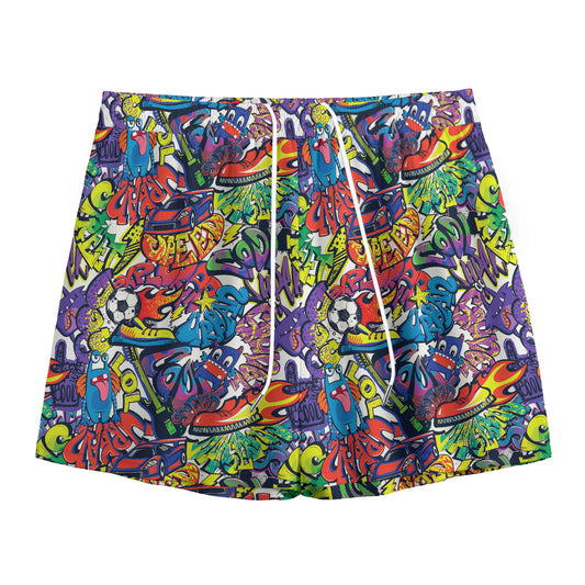 Funky Graffiti Pattern Print Mesh Shorts