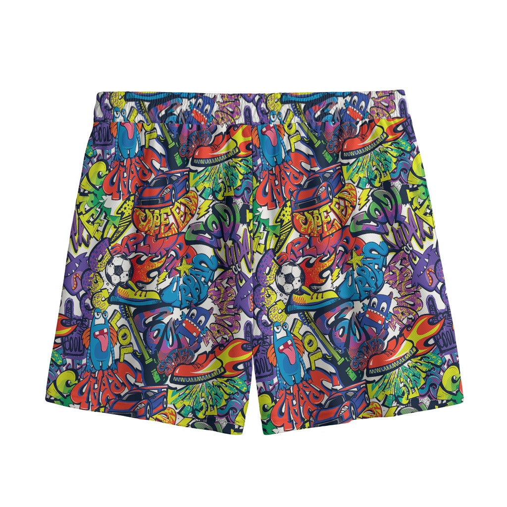 Funky Graffiti Pattern Print Mesh Shorts