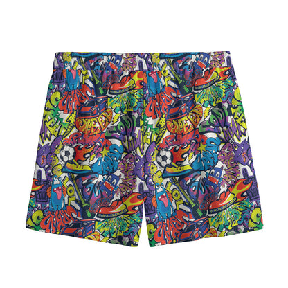 Funky Graffiti Pattern Print Mesh Shorts