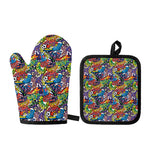 Funky Graffiti Pattern Print Oven Mitt And Pot Holder Set