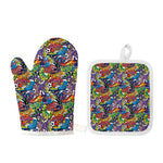 Funky Graffiti Pattern Print Oven Mitt And Pot Holder Set