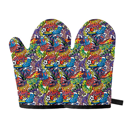 Funky Graffiti Pattern Print Oven Mitts