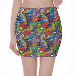 Funky Graffiti Pattern Print Pencil Mini Skirt