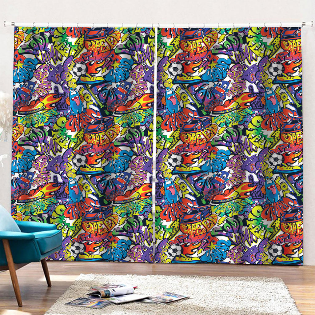 Funky Graffiti Pattern Print Pencil Pleat Curtains