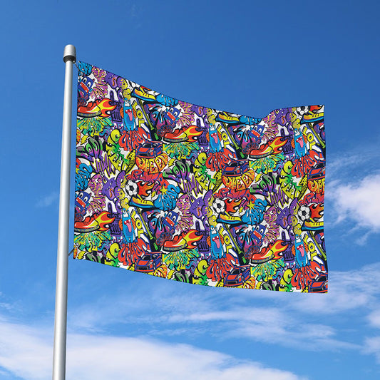 Funky Graffiti Pattern Print Polyester Flag