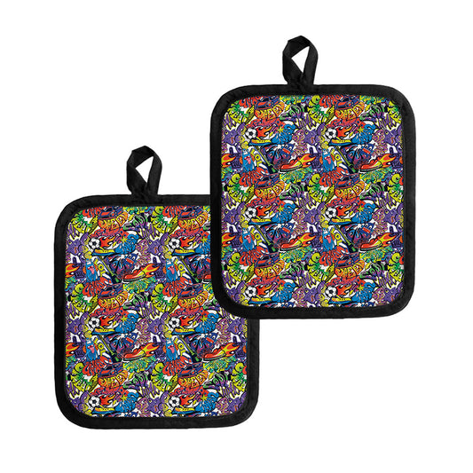 Funky Graffiti Pattern Print Pot Holders