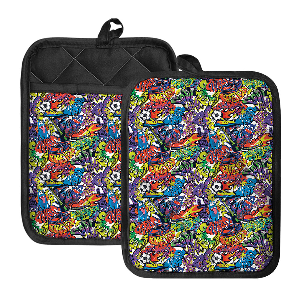 Funky Graffiti Pattern Print Pot Holders With Pocket