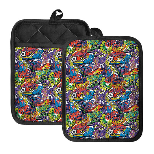 Funky Graffiti Pattern Print Pot Holders With Pocket