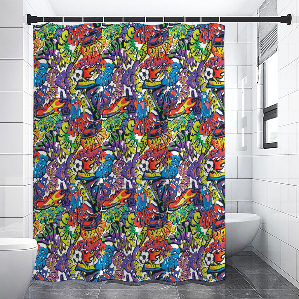 Funky Graffiti Pattern Print Premium Shower Curtain