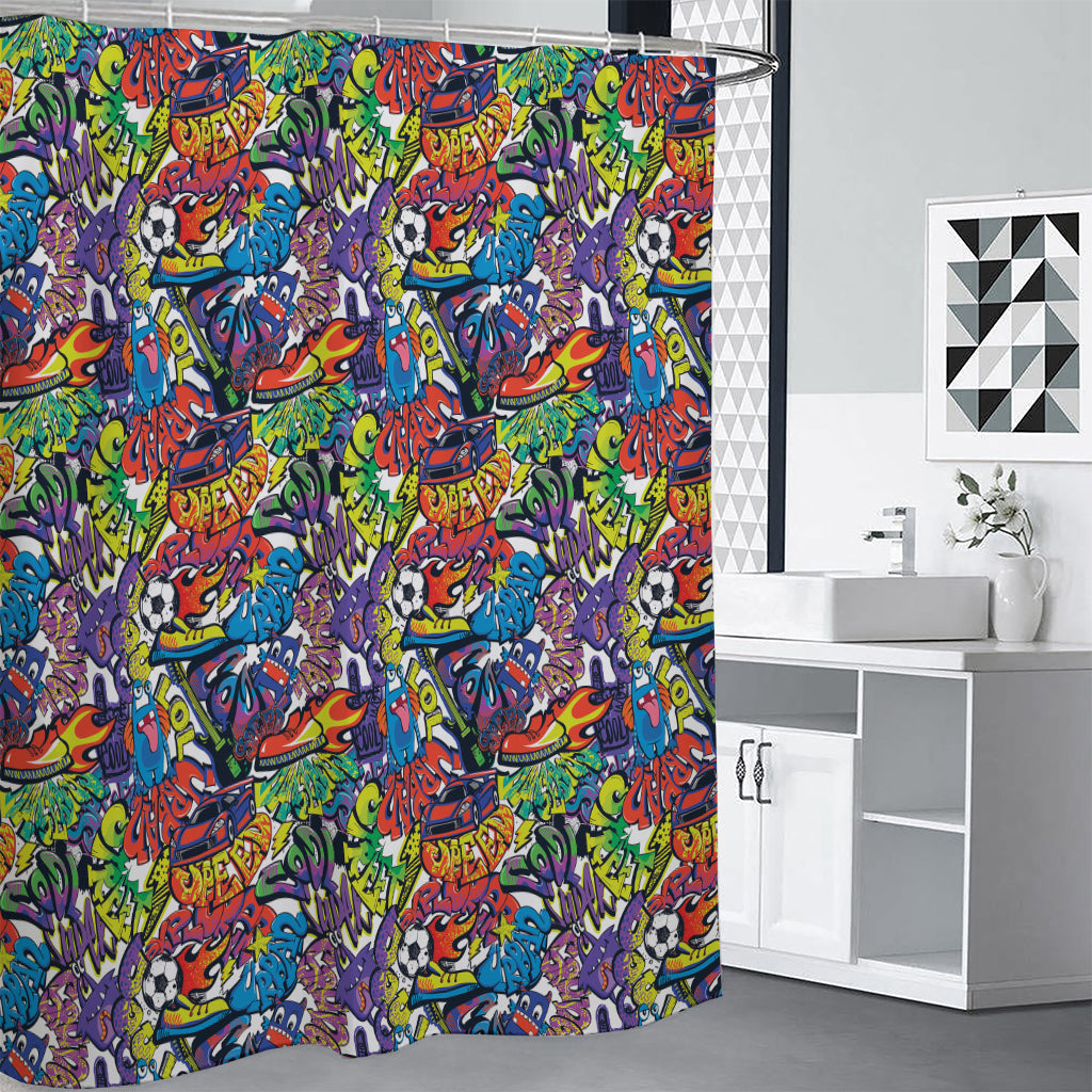 Funky Graffiti Pattern Print Premium Shower Curtain