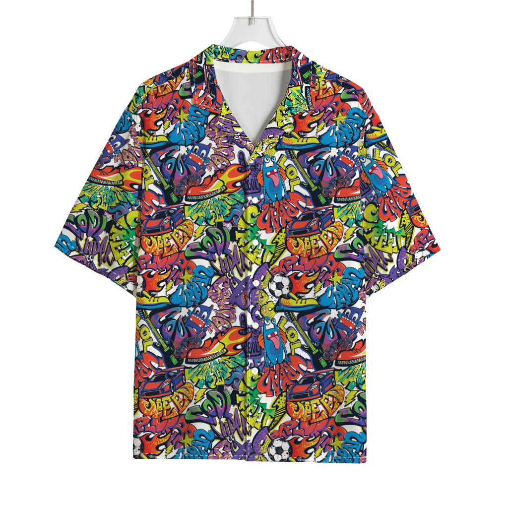 Funky Graffiti Pattern Print Rayon Hawaiian Shirt