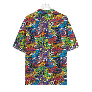 Funky Graffiti Pattern Print Rayon Hawaiian Shirt