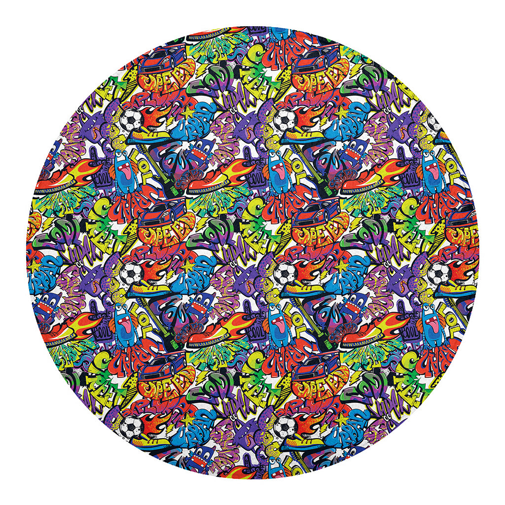 Funky Graffiti Pattern Print Round Blanket