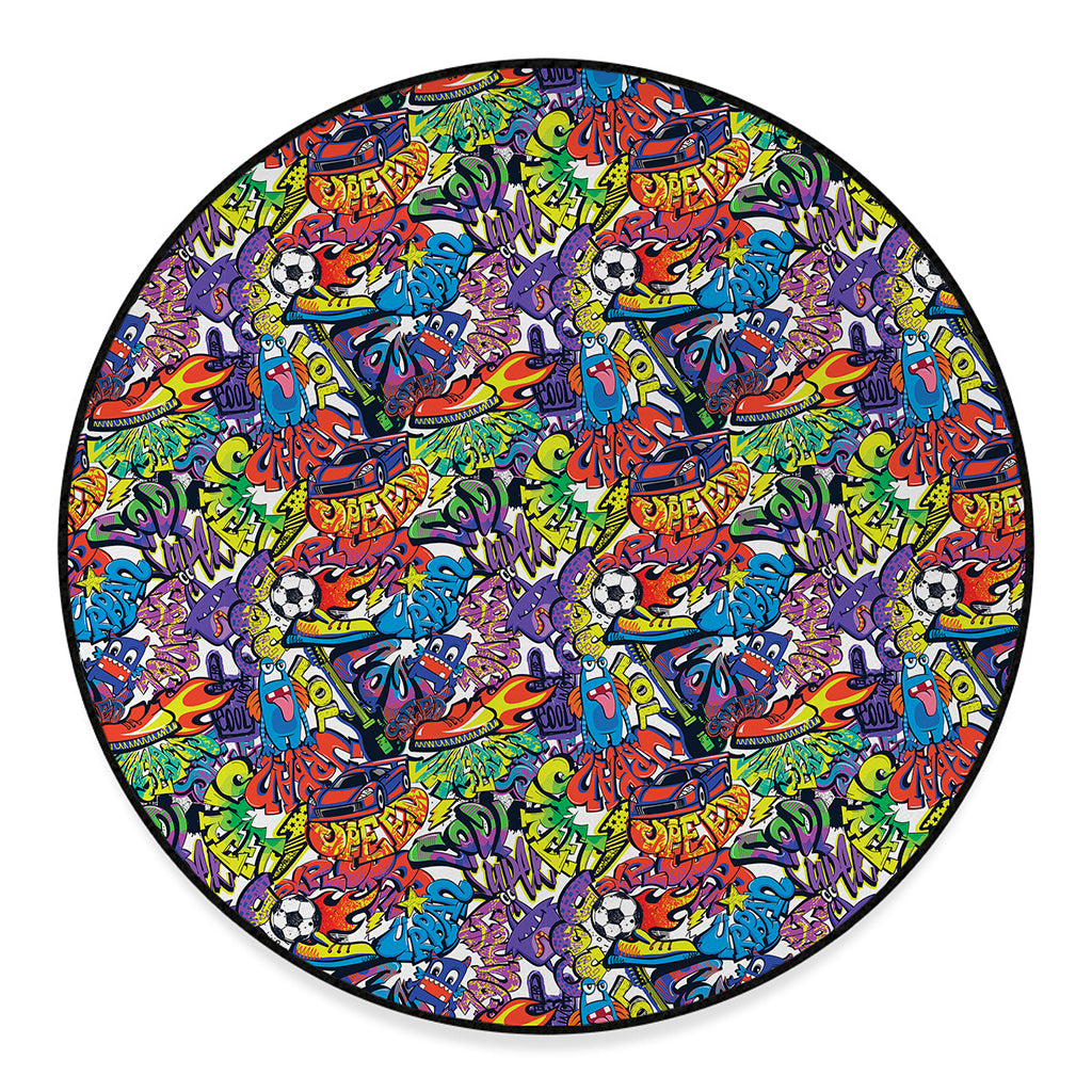 Funky Graffiti Pattern Print Round Floor Mat