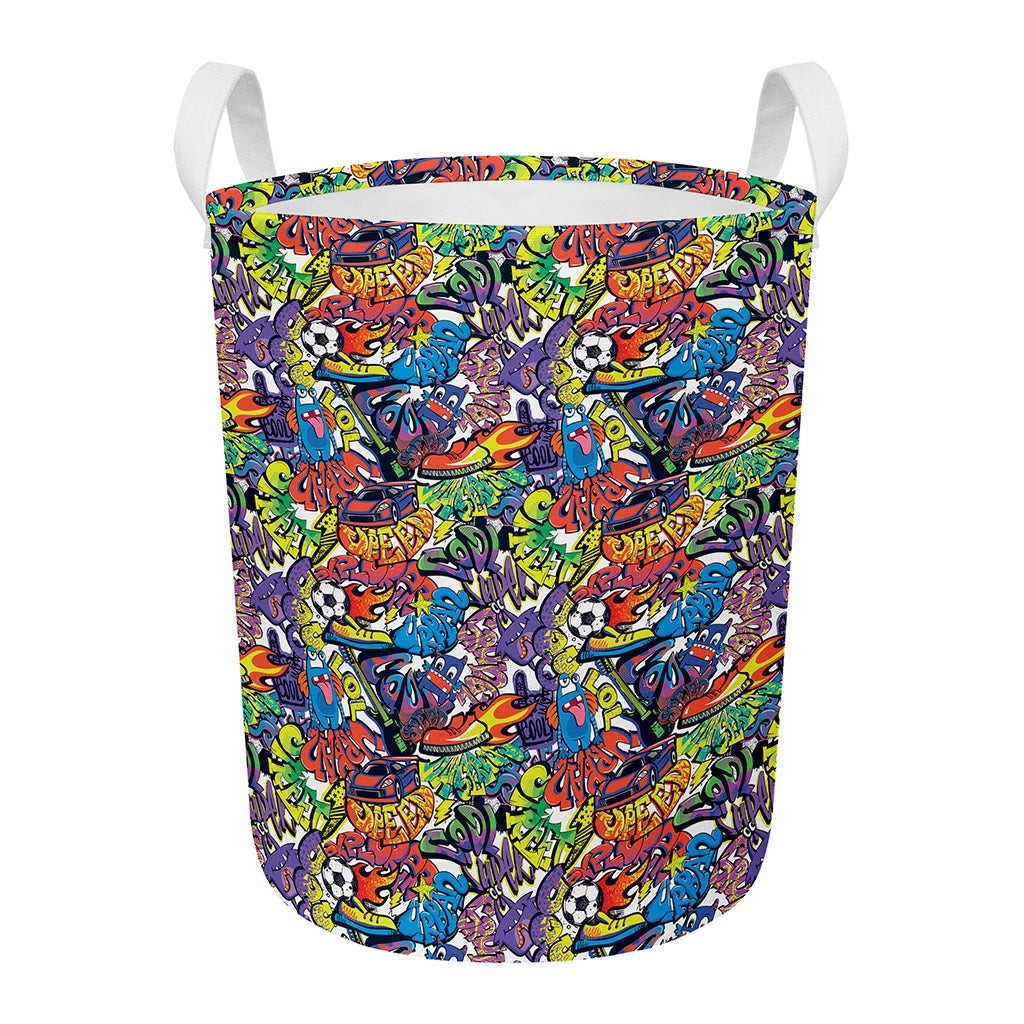Funky Graffiti Pattern Print Round Laundry Basket