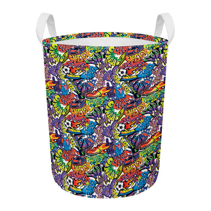 Funky Graffiti Pattern Print Round Laundry Basket