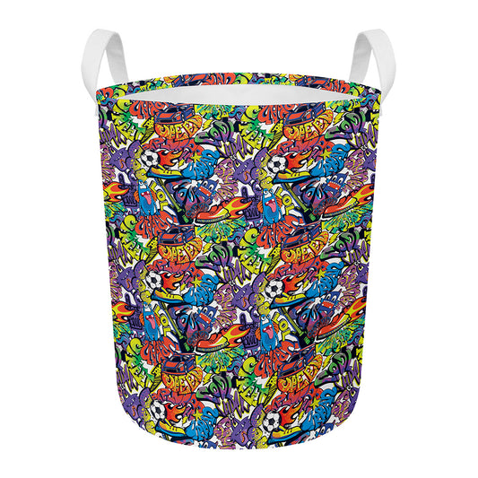 Funky Graffiti Pattern Print Round Laundry Basket