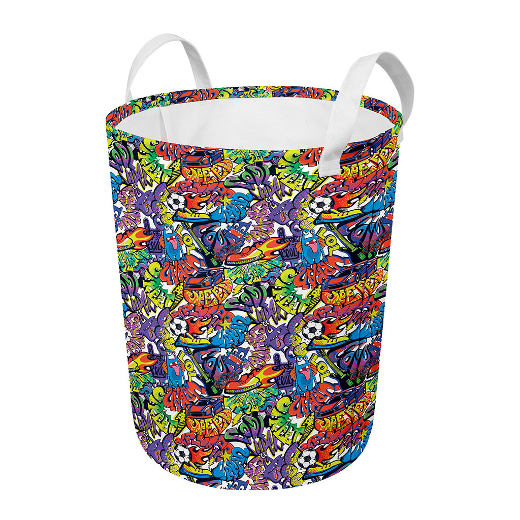 Funky Graffiti Pattern Print Round Laundry Basket