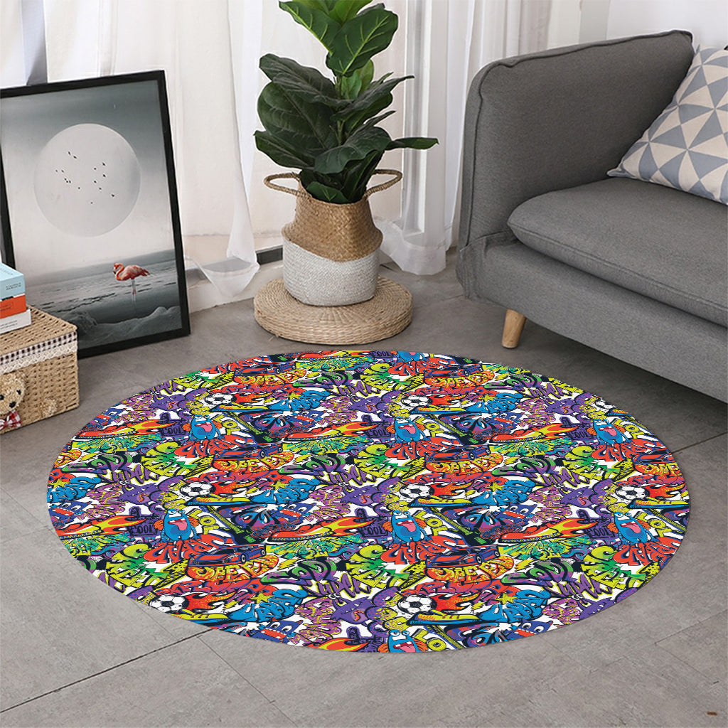 Funky Graffiti Pattern Print Round Rug