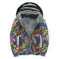 Funky Graffiti Pattern Print Sherpa Lined Zip Up Hoodie