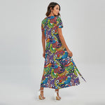 Funky Graffiti Pattern Print Short Sleeve Maxi Dress