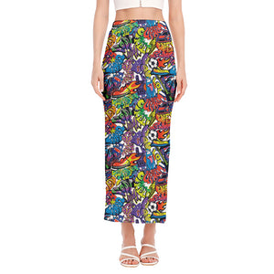 Funky Graffiti Pattern Print Side Slit Maxi Skirt