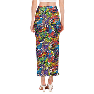 Funky Graffiti Pattern Print Side Slit Maxi Skirt