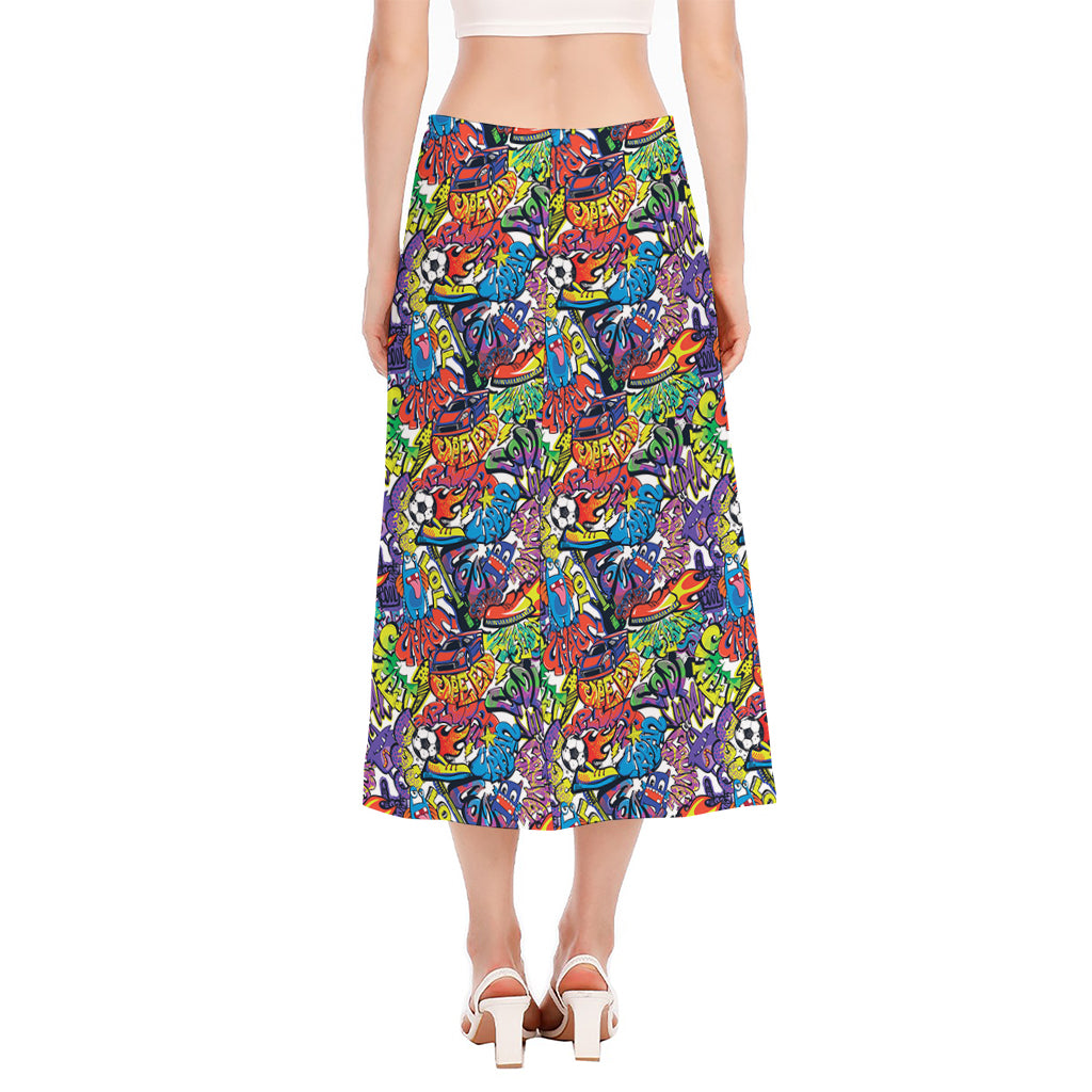 Funky Graffiti Pattern Print Side Slit Midi Skirt