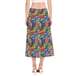 Funky Graffiti Pattern Print Side Slit Midi Skirt