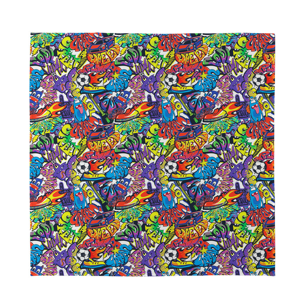 Funky Graffiti Pattern Print Silk Bandana