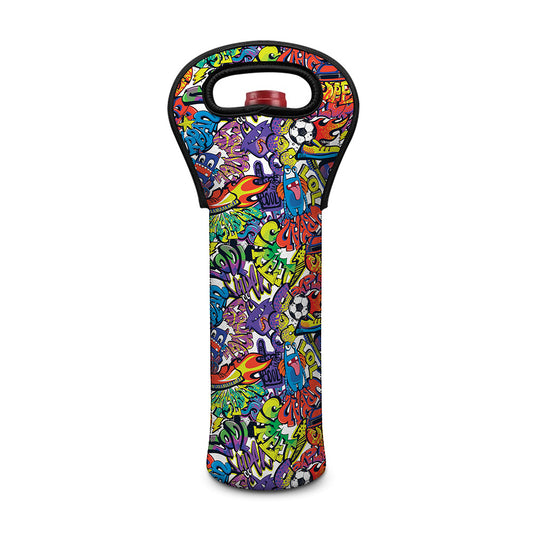 Funky Graffiti Pattern Print Single Neoprene Wine Tote