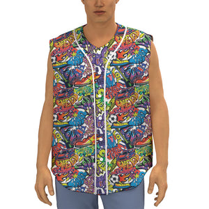 Funky Graffiti Pattern Print Sleeveless Baseball Jersey