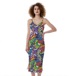 Funky Graffiti Pattern Print Slim Fit Midi Cami Dress