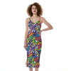 Funky Graffiti Pattern Print Slim Fit Midi Cami Dress