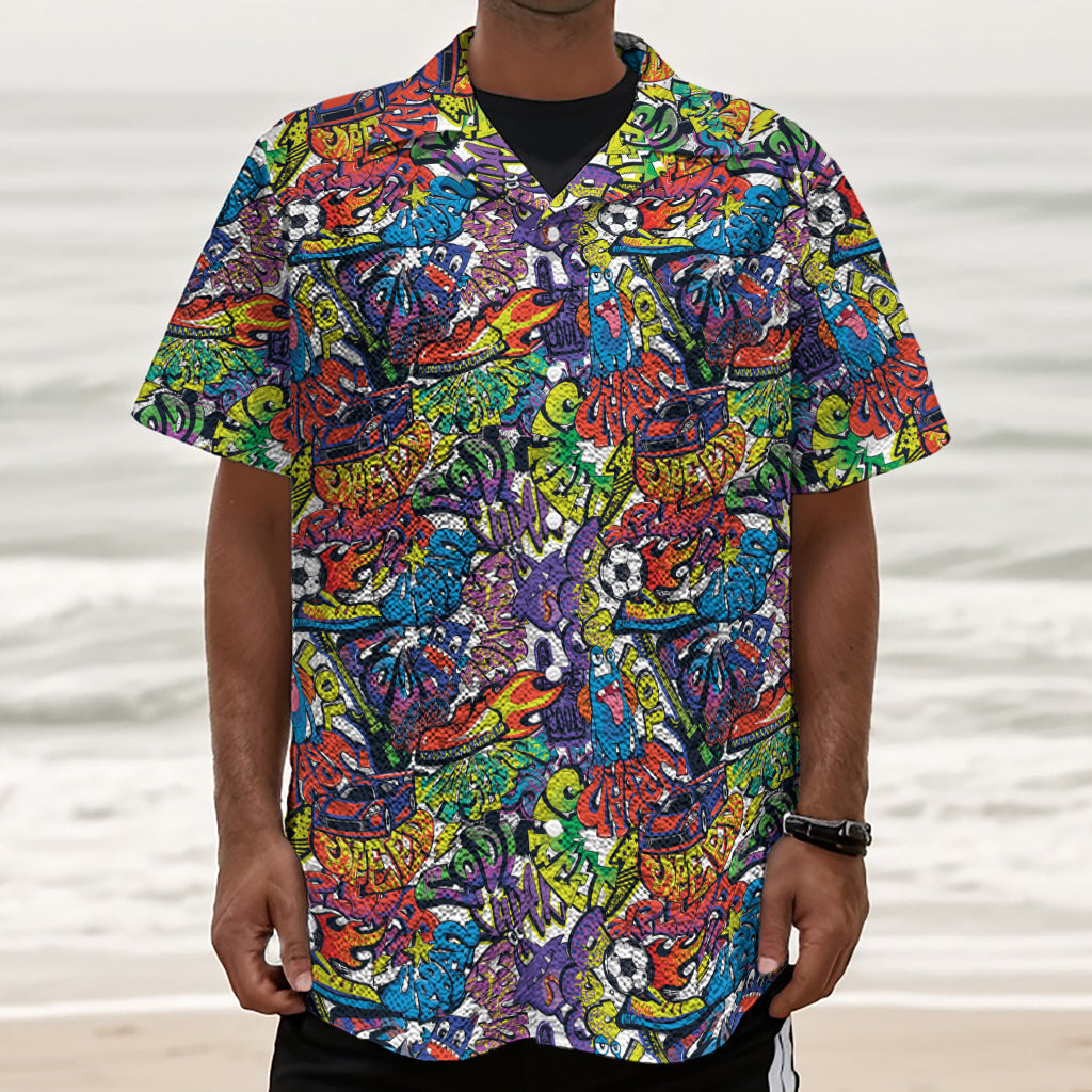 Funky Graffiti Pattern Print Textured Short Sleeve Shirt