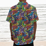 Funky Graffiti Pattern Print Textured Short Sleeve Shirt