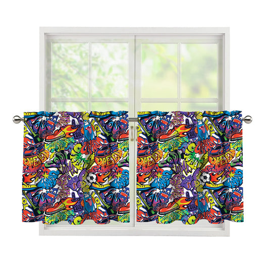 Funky Graffiti Pattern Print Tier Curtains