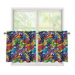 Funky Graffiti Pattern Print Tier Curtains