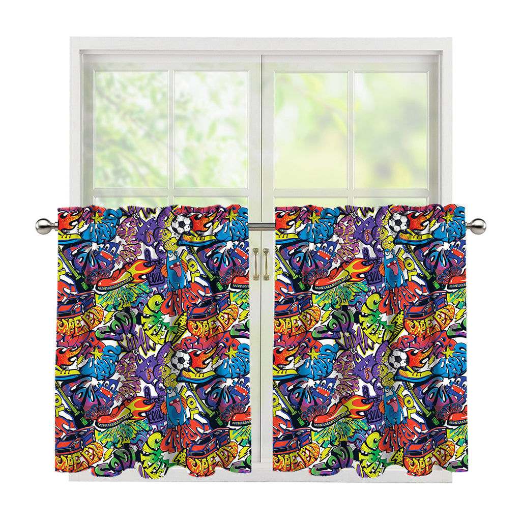 Funky Graffiti Pattern Print Tier Curtains