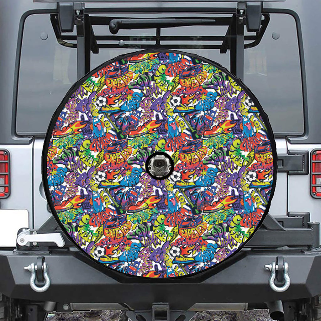 Funky Graffiti Pattern Print Tire Cover With Camera Hole