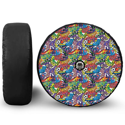 Funky Graffiti Pattern Print Tire Cover With Camera Hole